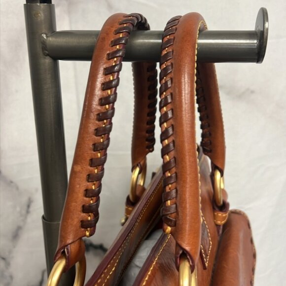 (SOLD) DOONEY & BOURKE VINTAGE STYLE BROWN LEATHER HANDBAG Multi Handle Options - Picture 6 of 10
